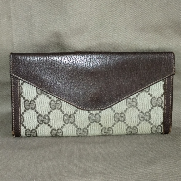 VINTAGE GUCCI MONOGRAM LONG WALLET BILLFOLD 7" POCKETBOOK AUTHENTIC GREEN INSIDE - Picture 8 of 16